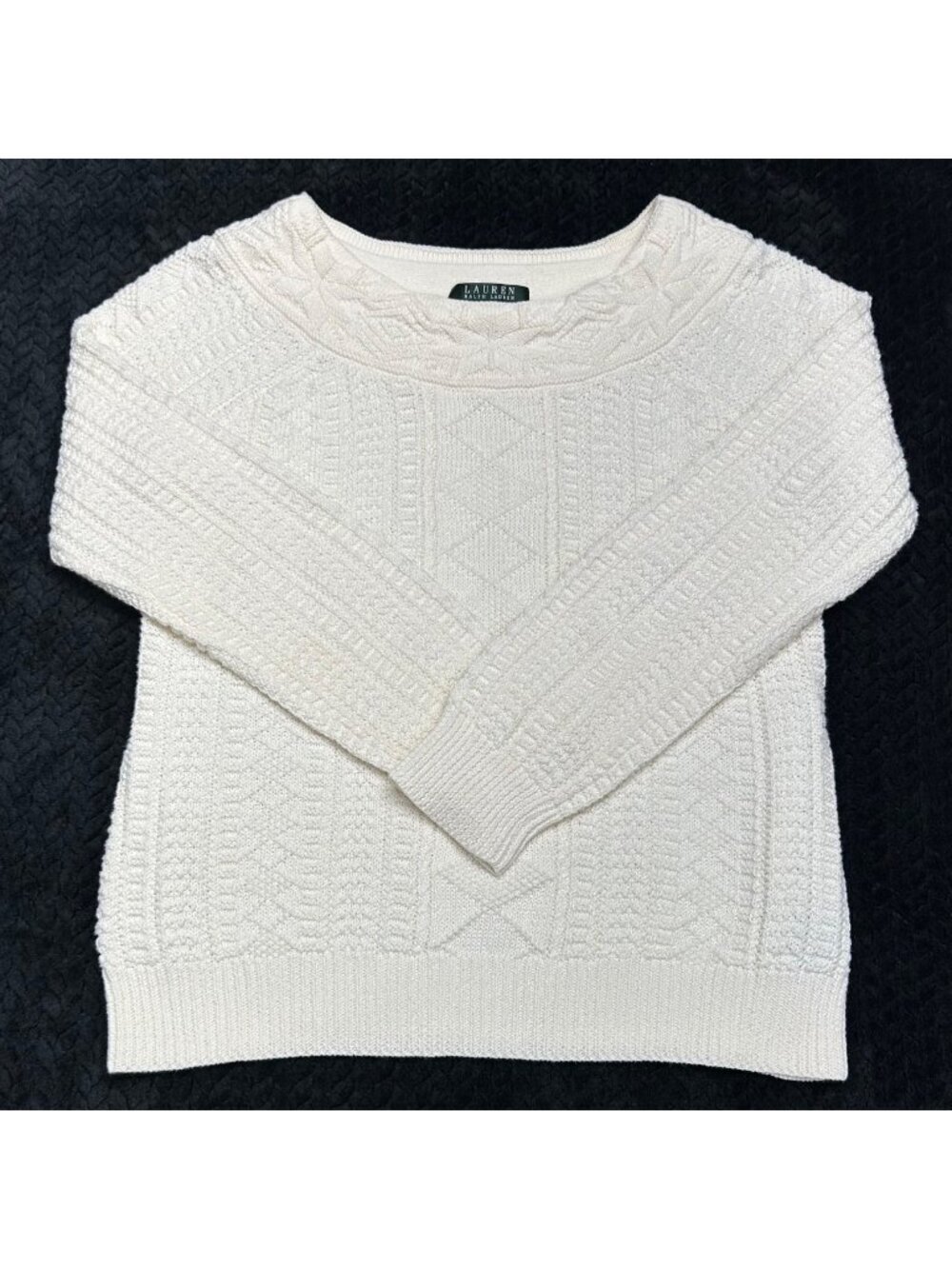 Lauren Ralph Lauren Womens Ivory Cable Knit Cotton Blend Sweater Medium